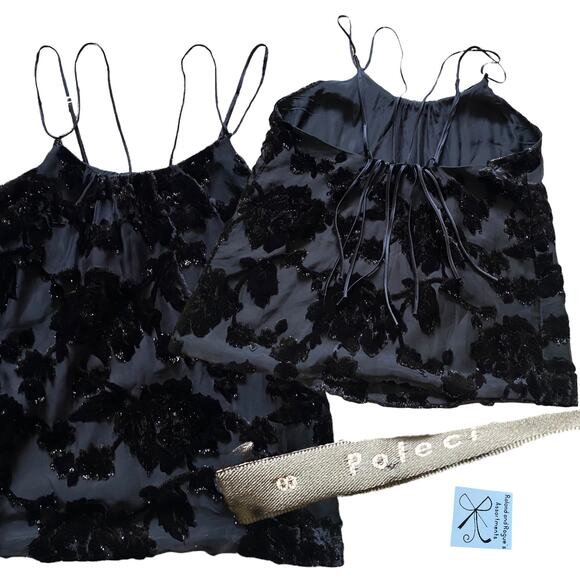 Poleci Textured Black Rose Cami Top Sz 8 - Picture 1 of 10